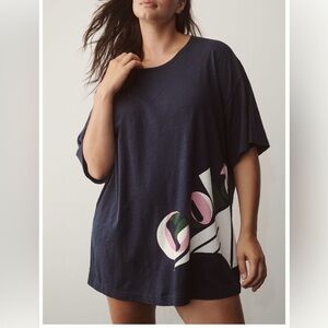 Anthropologie Black and Blue Oversized Graphic T-Shirt